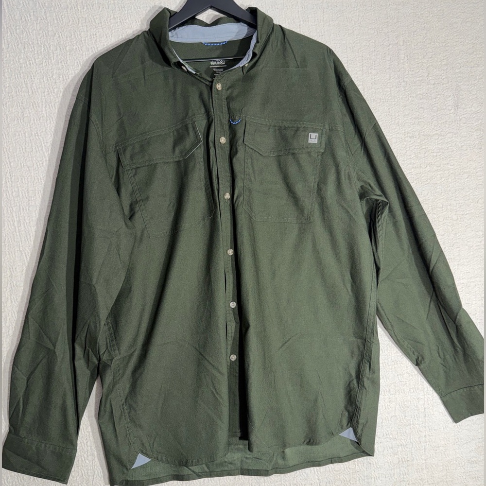 Huk Dark Green Lightweight Button-Up Shirt Fishing RN 144273